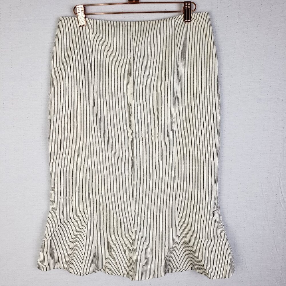 Lauren Ralph Lauren Pinstripe Skirt Flounce Pencil Mermaid Cotton Linen size 4 - Picture 2 of 9